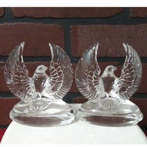 (2) Clear lead glass EAGLE paperweights AUSTRIA CRYSTAL 5" x 4" EUC VINTAGE